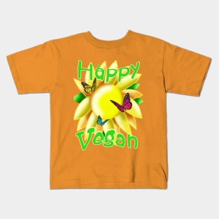 Happy vegan with a sunflower and butterflies Kids T-Shirt